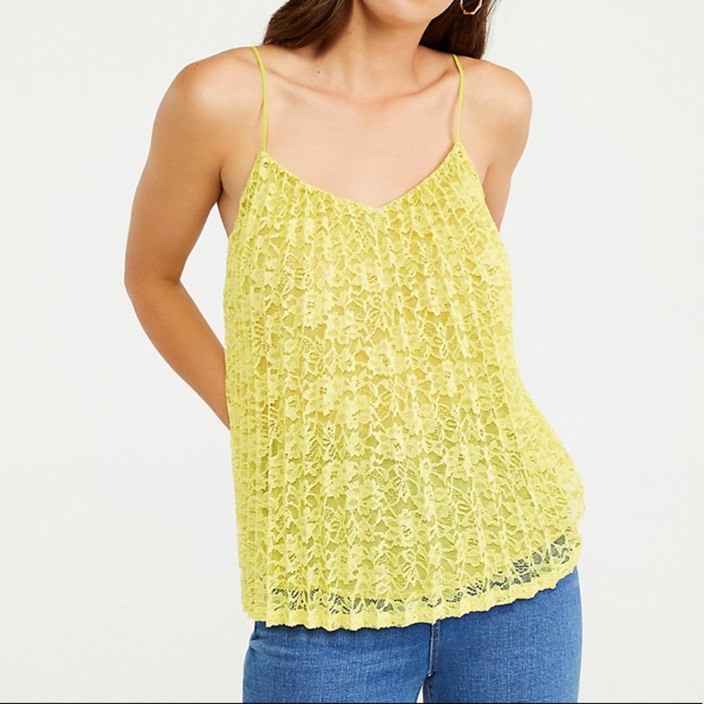 Ann Taylor camisole top pleated lace celery M NEW dainty romantic Cottagecore
